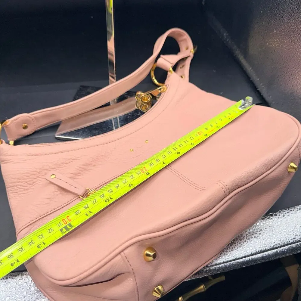 Stone Mountain Pink Leather Hobo Shoulder Bag Wallet Set Gold Hardware